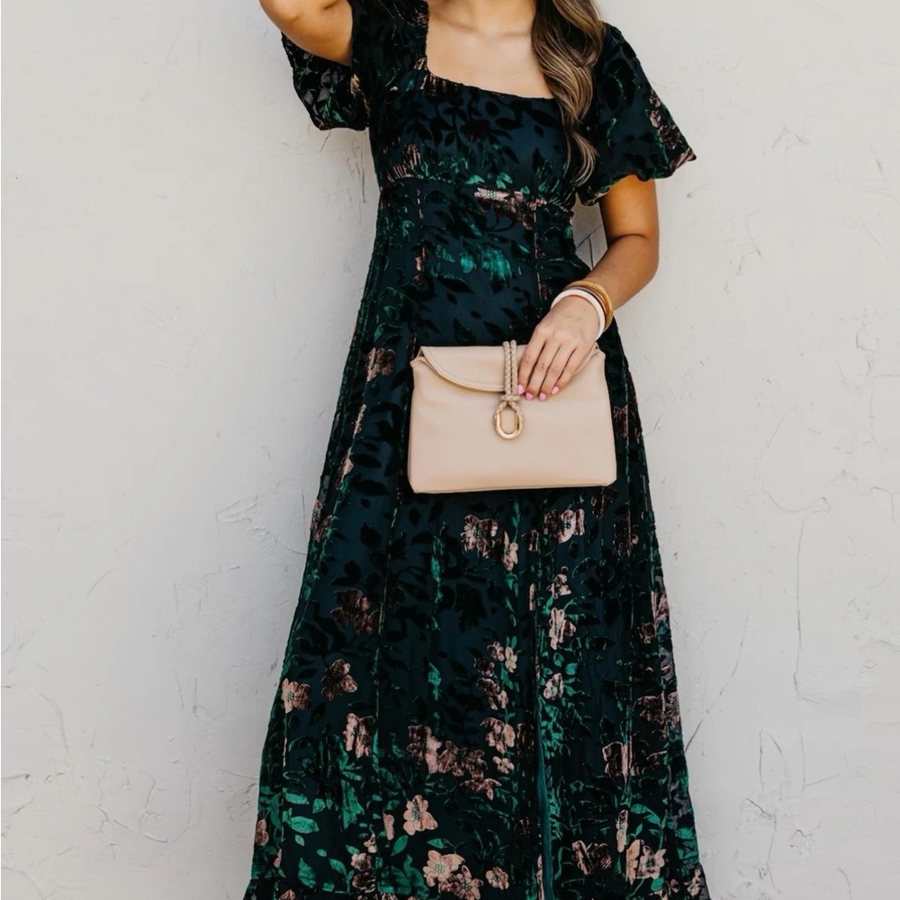 Reba Burnout Felt Maxi Black and Green  Dress